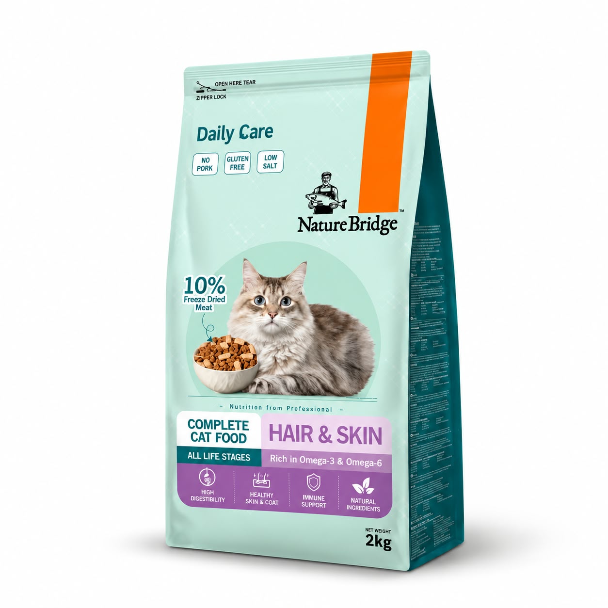 Nature Bridge Daily Care Hair & Skin with Freeze Dried Meat Complete Food for Cat All Life Stages - 2kg